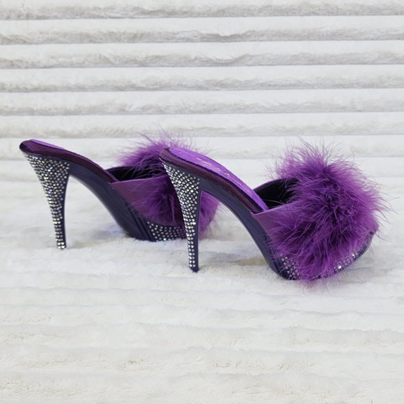 Your Majesty Purple Marabou Feather Rhinestone Platform Slip On Slide… - Picture 5 of 10